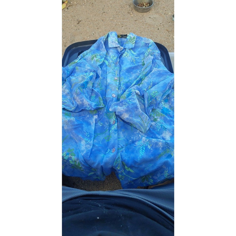 Vintage two potato laguna beach California long sleeve blue floral shirt size xl